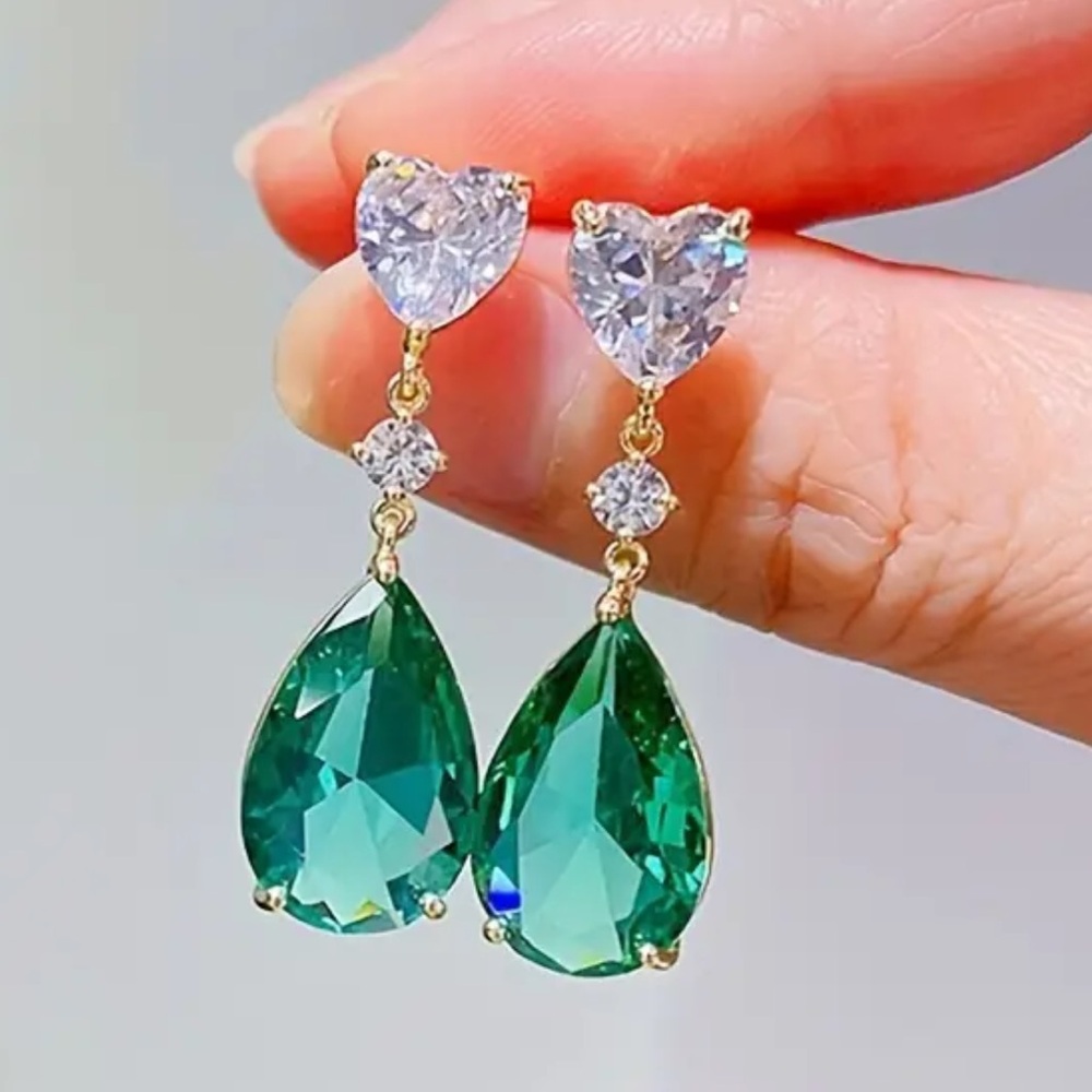 💚10k Gold Filled Cz Heart Drop Dangle Earrings